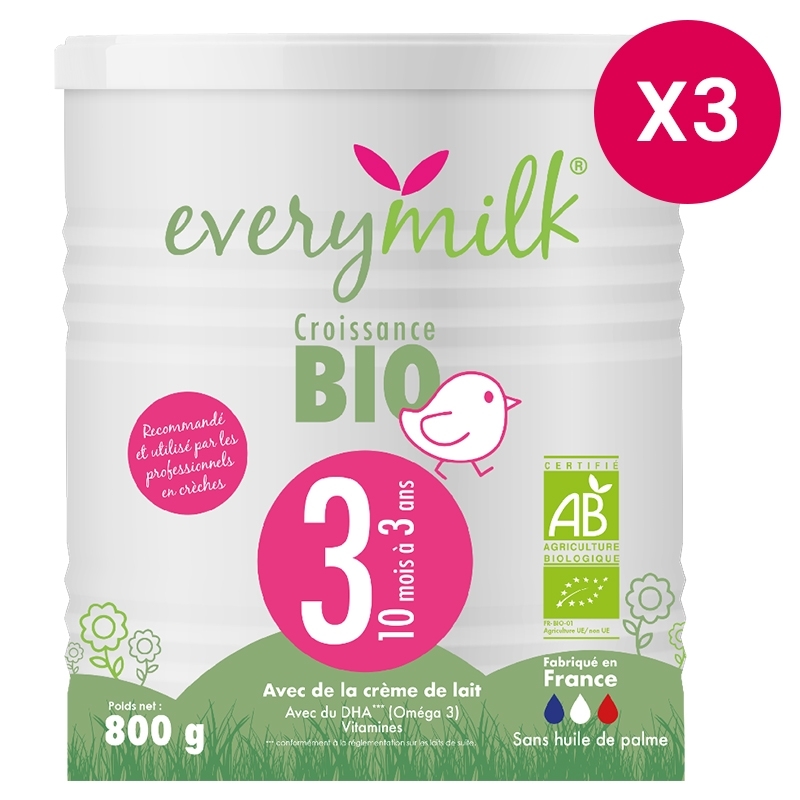 Lait Infantile Bio Everymilk 3 Croissance De 10 Mois A 3 Ans Lot De 3 Boites