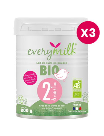 Lait infantile Bio everymilk 2 de 6 mois à 1 an - lot de 3 boîtes